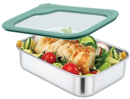 Smash Stainless Steel Lunch Box with Glass Lid – 1.3 litres Green | Plastic Free| Microwave Safe | Dishwasher Safe| Good Design Award Winner 2025