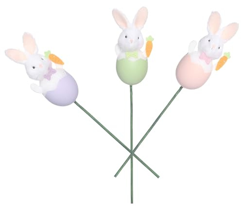 Toyvian 3 Piezas Ramas Decorativas de Huevos de Pascua con Conejito de Peluche Adornos Primaverales para Centro de Mesa y Arreglos Festivos