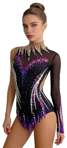 Rytmisk Gymnastikdräkt For Flickor, Glittrande Diamanter, Tävlingskläder For Konstnärlig Gymnastik, Luft Siden(4XL)