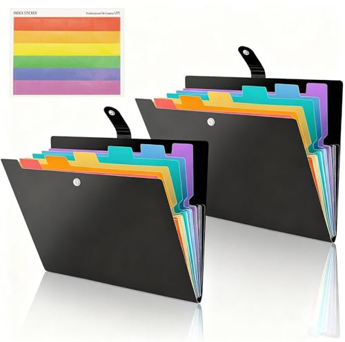 2 stycken dokumentmapp A4, fackmapp A4,7 fickor mapp med etiketter, mapp mapp mapp a4 fackmapp utbyggbar mapp med tryckknapp för hem, kontor, skola