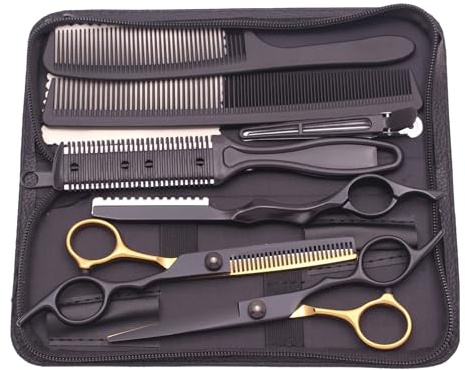 Hair Scissors Hairdressing 6 Haircut Set Thinning Shears Razor Combs C1001(C1001 HeiJin-K-C)
