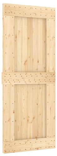 HETFTJN Schiebetür Holz Komplettset 85x210 cm - Schiebetürsystem mit 213,5 cm Laufschiene für Innenbereich - Holzschiebetür Massivholz Kiefer für Wohnzimmer Küche - Modell NARVIK Natur und Schwarz
