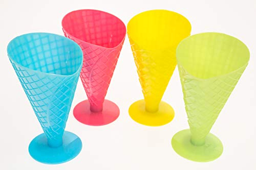 Ice Cream Sundae Dish Pack of 4 Cone Shaped Dessert Bowl Gelato Scoop Plastic
