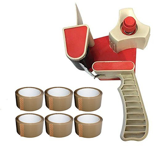 Box Packing Parcel Tape Gun Dispenser 2 + 6 Rolls of 48mm Brown Buff Packing Tape