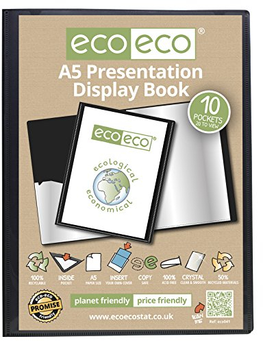 eco-eco Eco041 Präsentationsbuch, A5, 50% recycelt, 10 Taschen, Schwarz