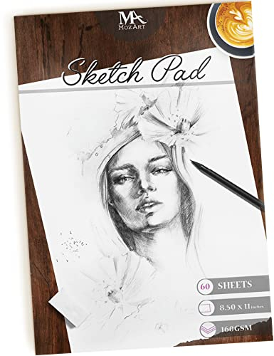 MozArt Supplies Künstler-Skizzenblock, A4, 60 Blatt (160 g/m²), säurefreies Zeichenpapier, Block mit Premium-Qualität, Kunstbedarf für Schüler und Erwachsene