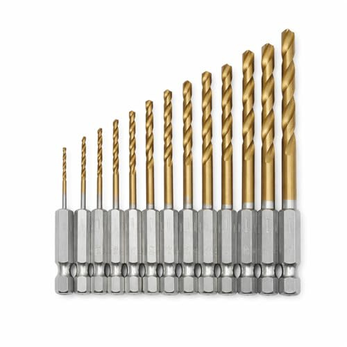 Garden Mile® 13 pc Titanium Coated Hex Drill Bit Set | 1/4”/6mm Shank Drill Bits with Storage Holder