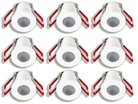 3W LED Mini Einbaustrahler, 3000K Warmweiß, Dimmbar, Aluminium, IP65 Wassergeschützt, Innen- und Außenbeleuchtung ideal für Terrassen-Überdachung, Badezimmer, uvm (Weiss, 9x Minispot)