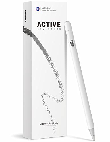 KSW KINGDO iPad Stift, Stylus für iPad/iPhone, Kapazitiver Wiederaufladbarer Stift Mit 1.4 mm Extrem Feiner Spitze für iPad Pro, iPhone 12, XS Max, 11 (Weiß)