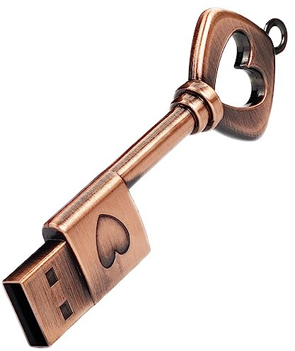 leizhan USB Stick Personalisiert 64GB, Speicherstick Retro Metall Herzförmiger Schlüssel Geformt, Flash Drive Memory Stick Flash Laufwerk, Personalisierte Geschenke, （1 PC）