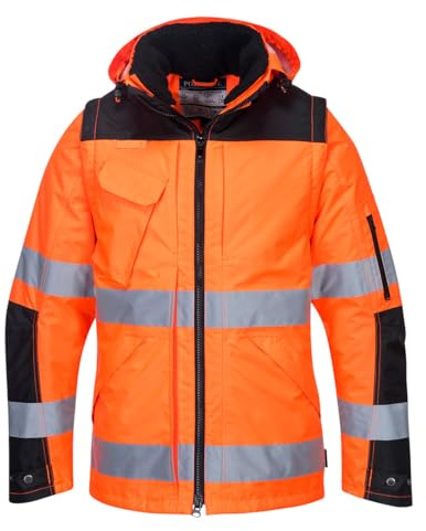 Portwest C469 Hi-Vis 3-in-1 Contrast Winter Pro Jacket Inner Knitted Cuff | Orange/Black, Medium, EN ISO 20471 Class 3, EN 343 Class 3:1, EN 342, Straight Fit, Sleeve Pocket, Stud Adjustable Cuffs