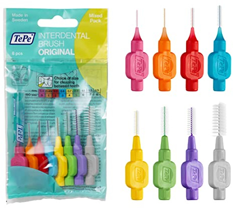 TePe Pack of 8 Interdental Brush Original, Soft Dental Brush for Teeth Cleaning, Mixed Pack