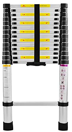 LZQ Scala telescopica in alluminio, 4,4 m, multiuso, 15 gradini, da 94 cm fino a 4,40 m, portata 150 kg