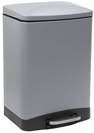 CALITEK 12 Litre Pedal Waste Bin Bathroom Home Office Rubbish Trash Bin with Soft Close Lid and Removable Inner Bucket Hands Free Odour Proof Matt Finish 12 litres Capacity (Grey)