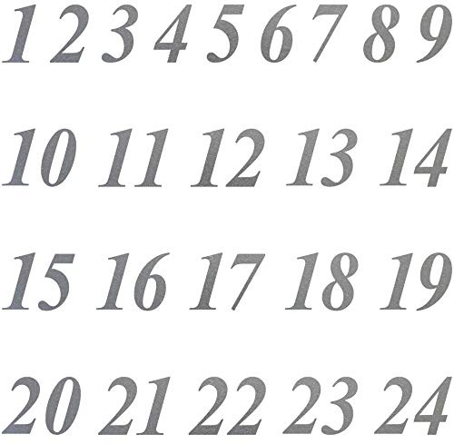 Zahlen von 1 bis 24 mit Ziffern Höhe 3cm Tattoo Aufkleber Deko zum Advent Kalender Besteln (Silber)