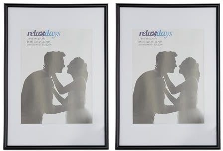 Relaxdays Bilderrahmen 2er Set, 20x30 cm, Passepartout 15x20 cm, schwarz | Glasscheibe, Fotorahmen zum Stellen & Hängen
