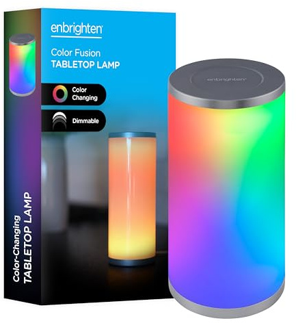 Enbrighten Color-Fusion LED Lamp, Modern Night Light, Touch Sensor, Dimmable Whites & Vibrant RBG Colors, Dorm Essentials, Ideal for Gaming, Office, Living Room, Kids Bedroom, Reading Light, 58148