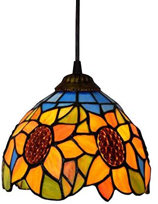 AIBOTY Tiffany-Stil hängende Pendelleuchte 8 breite Sonnenblume-Buntglas-Lampe Tönungen Pastoral Vintage Dekoration Hängelampe 1 Licht Esszimmer Mini Anhänger