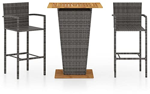 vidaXL Gartenbar Set 3-TLG. Theke Bar Tresen Gartentheke Bartisch Barhocker Stehtisch Barstuhl Gartenset Gartenmöbel Sitzgruppe Grau