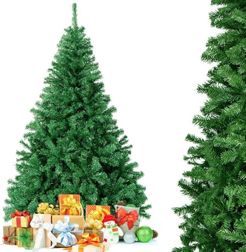 GYMAX Árbol de Navidad Artificial, Árbol de Navadad Verde con 1000 Ramas, Árbol de Navidad de PVC con Soporte de Metal, Fácil Montaje, para el Hogar, Tienda, Oficina (180 cm)