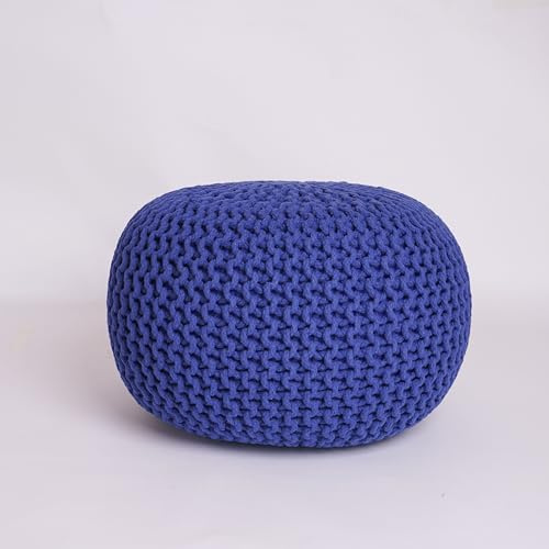 EXQUIZIT HOME Gestrickter runder Sitzhocker, Fußhocker, Ottomane, groß, 100 % Baumwolle, grob, marokkanisch, 50 cm, Königsblau
