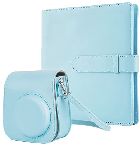 Crefotu 256 Pockets Mini Photo Album with Camera Case for Instax Mini 11 9 Camera (Blue)