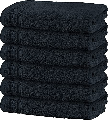 Erwin Müller Handtuch 6er-Pack Heidelberg 100% Baumwolle - saugstark, gut trocknend, kompakt, leichte Qualität schwarz Größe 50x100 cm - ideal für Sport, Strand, Reisen