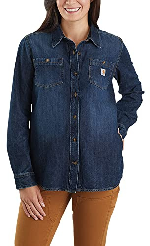 Carhartt Camisa de manga larga de mezclilla de ajuste relajado para mujer, Zion, Small