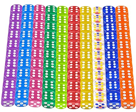 100 Stück Würfel Set, Sechsseitiger Würfel, Transluzente Augenwürfeln, Spielwürfel aus Acryl, Würfel Bunt, Spielwürfel Tischspiele für Spiel und Party (A)