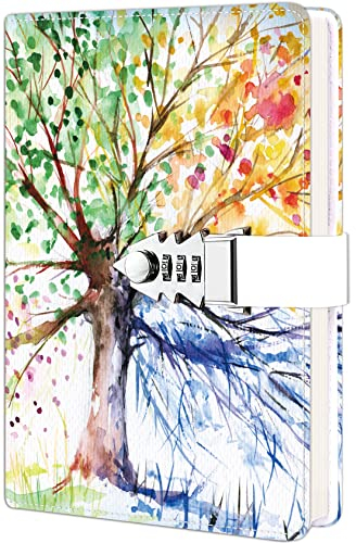 ZXHQ Tagebuch mit Schloss für Mädchen und Frauen, geheimes Schloss-Tagebuch mit exquisitem Musterdesign, nachfüllbares Notizbuch aus Kunstleder, Größe A5 (21 x 15 cm) Baum des Lebens