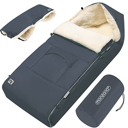 MONZANA® Fußsack für Kinderwagen Baby Winter mit Handwärmer Reflektoren Reißverschluss Buggy Waschbar Babyschale Schlafsack Kuschelig Dunkelgrün