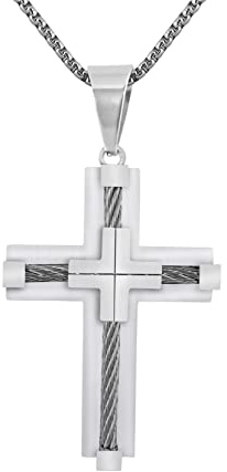 Hanessa Personalisierte Kette mit Gravur Edelstahl 60 cm mit Anhänger Kreuz in silber - Personalisierte Halskette für Männer und Frauen - Personalisierter Schmuck Damen Herren