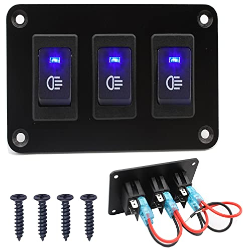 RUNCCI-YUN 12v KFZ schalter,wippschalter panel 12V 2 polig 2P SPST an-aus Schalter für Nebelscheinwerfer wippschalter 12v beleuchtet kfz für Auto Boot (12V 30A/Blau)