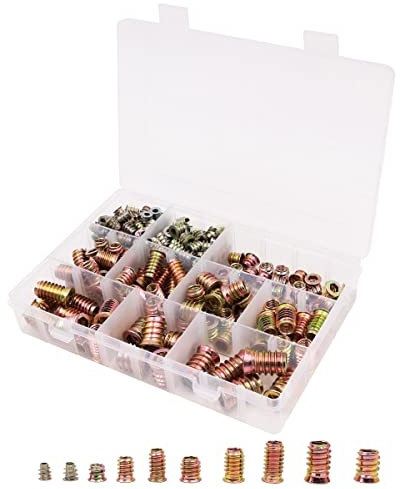 NUZAMAS 240 Pieces Zinc Alloy Screw-In Type Hex Drive Threaded Insert Nuts Assortment, Allen Nuts ​Thread Insert Nuts M4 M4 M5 M6 M8 M10, for Soft Wood Wooden Furniture Pack of 240