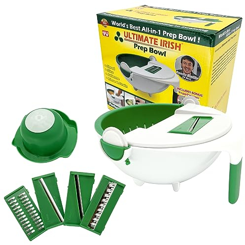 Ultimate Irish Ronnie Neville Prep Bowl, Vegetable Slicer Salad Maker Kitchen Tools to Shred/Slice/Rinse, All-in-One Kitchen Tool Salad Cutter Bowl, As Seen on TV Products
