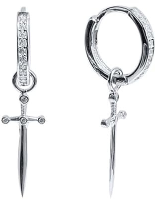 BSLVWG Hoop Manschette Ohrringe S925 Sterling Silber Dolch Ohrringe Cubic Zirkonia Hypoallergene Knorpel Ohrringe Huggie Ohr Piercing Dangle für Frauen Mädchen Geschenk Valentinstag