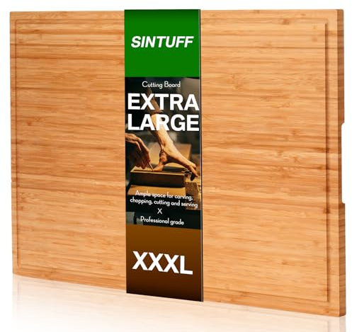 Sintuff 30 x 20'' Extra Large Bamboo Cutting Board Extra Large Cutting Board Charcuterie Carving Board Turkey with Juice Groove and Handles for Kitchen Serving Cheese Meat Sink Food, Pre Oiled