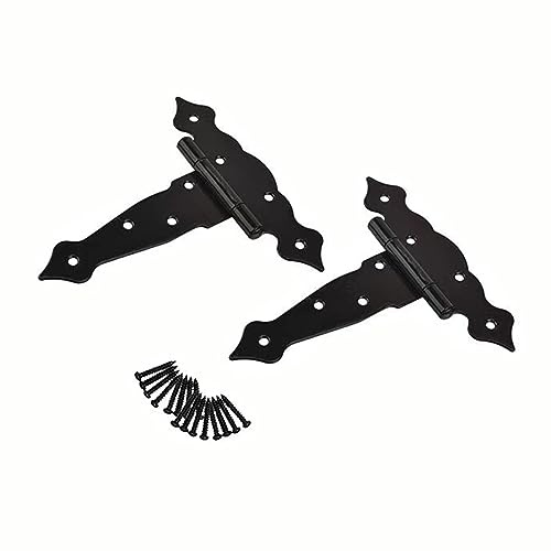 KOVNISE 2 Stück 5 Zoll T-Strap Hochleistungs-Schuppentürscharniere Torriemenscharniere Schwarz Ausgefallenes T-Scharnier Geschmiedete Hardware für Holzschuppen Scheunentor Zauntor Tor Schwinge Hoftür