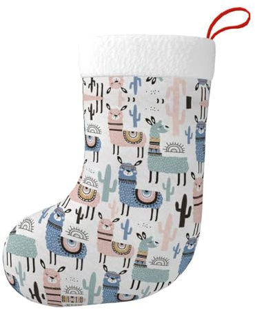 WURTON Décoration de sapin de Noël unisexe confortable – Motif lama alpaga cactus imprimé bas de Noël bas de Père Noël bas pour fête
