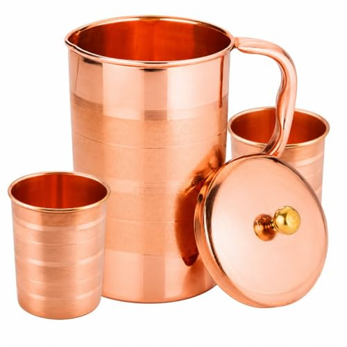 SHYAMVUN Kupferkrug mit 2 Trinkgläsern, Kupfer, 1,5 L