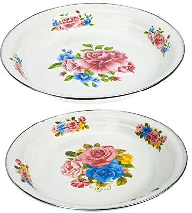 PRETYZOOM 2St Teetablett aus Emaille Snack-Tablett Serviertablett aus Keramik Gemüsefach Dekor emailliertes Geschirr Emaille-Teller mit Vintage-Blumenmuster Tee Set Tee-Tablett Fischplatte
