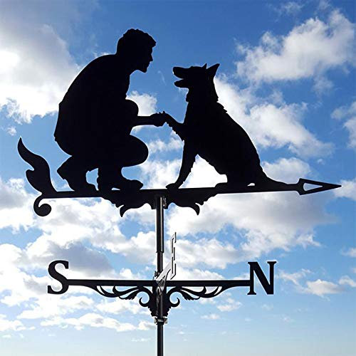 HZTZW Dekorative Windfahne, Wetterfahne, Schwarz, Für Gartenmontage, Hofdekoration, Bauernhof, Retro-Garten, Hof, Dachmontage, Gartenstecker Aus Edelstahl, Wikinger-Schlachtschiff (Mann Und Hund)