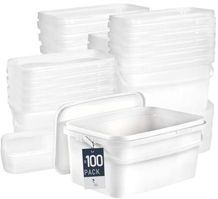 BenBow Secchio rettangolare con coperchio 100x 5l bianco - adatto al contatto con alimenti, contenitore di plastica impilabile con manico - ermetico, a tenuta stagna, inodore - vuoto
