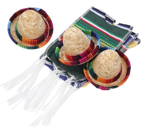 Garneck Mini Sombrero Hüte Mexikanischer Bierponcho Bierflaschenhüllen Party Weinflaschenhüllen Hüte Flaschenponchos Mexikanische Partydekoration Bierflaschendekorationen Flaschenhutdekore