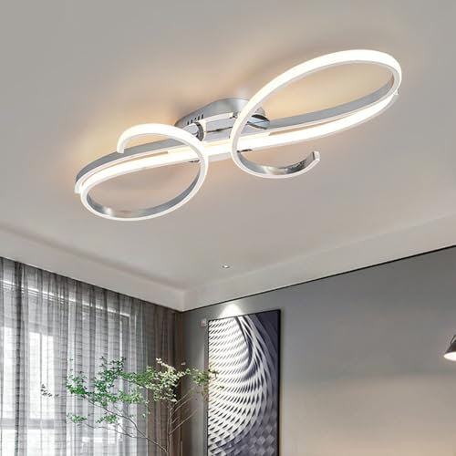 Deliouay Modern Deckenlampe LED Deckenleuchte Dimmbar mit Fernbedienung Esszimmer Hängelampe Creative Deckenbeleuchtung Modern Wohnzimmer Pendelleuchte für Schlafzimmer, Küche Lampen (Chrom, 80cm)