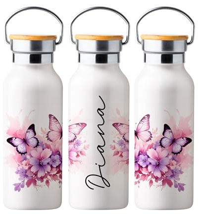 Botella Térmica Personalizada con Nombre, Cantimplora Térmica Acero Inoxidable 500ml de Tapón con Asa, Botella Agua de Pared Doble Aislamiento, Regalos Personalizados (Modelo 3)