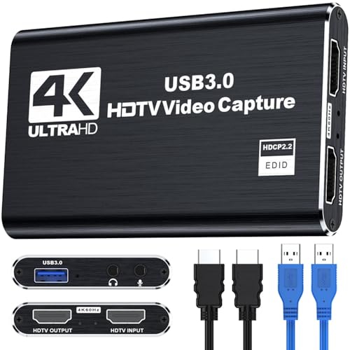 H.May Carte de Capture vidéo, Carte de Capture USB 3.0, Sortie HDMI 4K en Boucle, enregistreur vidéo 1080P 60FPS pour Xbox Series X/S, Xbox One X/S, PS4,OBS,caméra, Jeux, Streaming,Diffusion