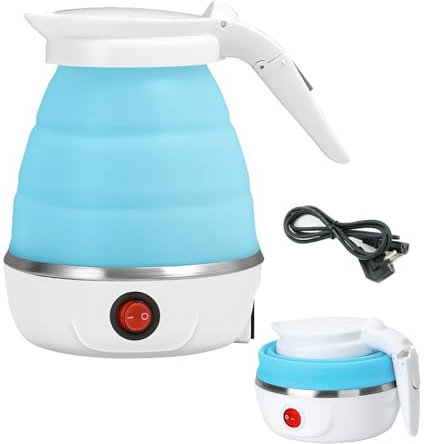 Xinlie Hervidor Plegable de Silicona Mini Portátil para Viajes 0,6 L, 600 W, Eléctrico con Fondo de Acero Inoxidable para Senderismo, Camping e Interior (Pava)
