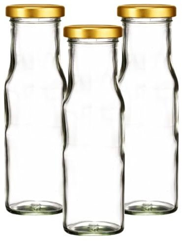Jars and Bottles 250ml Glass Sauce Bottle with Twist-Off Caps | Preserve Bottle for Sauces, Chutneys, Jams & Homemade Products (12, Gold)