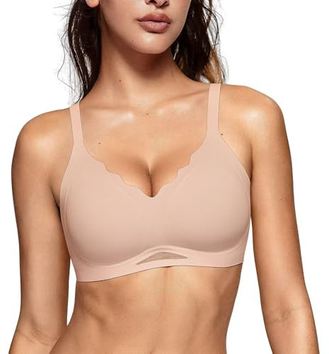 Vertvie Seamless Bra Non Wired Support Bras for Women Scalloped Wireless Push Up Bras Soft Full Coverage Comfort Ladies T Shirt Everyday Bra (Nude,2XL)